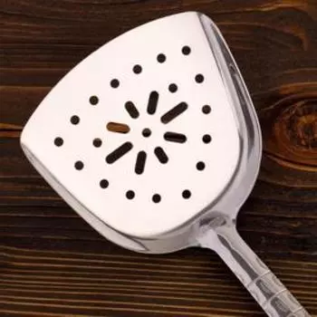 Шумовка-лопатка для казана Шафран, 45 см, ширина 14 см, узбекская, с деревянной ручкой, металл