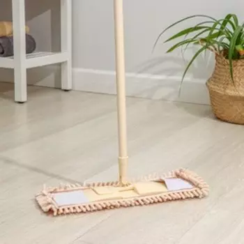 Швабра для мытья пола плоская Доляна, насадка букля 4212 см, металлическая ручка 124 см