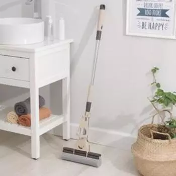 Швабра для мытья пола PVA с двойным роликовым отжимом Доляна, стальной телескоп черенок 286106(130) см