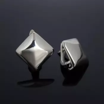 Швензы родированные "Минимал" ромб, цвет серебро