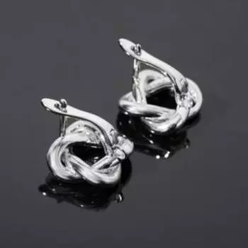 Швензы родированные "Сплетение" квадрат, цвет серебро