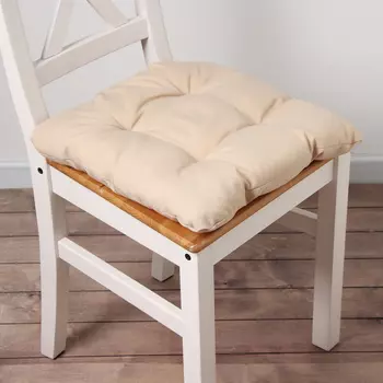 Подушка на стул с завязками - 2шт. Доляна цв. бежевый 40х40 см, 100% п/э, габардин 153 г/м2