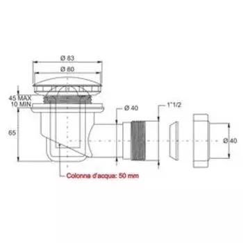 Сифон для душевого поддона BONOMINI 5890CR80B2WZ, d=60 мм, крышка хром, d=40 мм