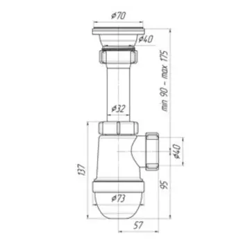 Сифон для мойки "АНИ Пласт" C0100, 1 1/2" х 40 мм, с нержавеющей решеткой d=70 мм