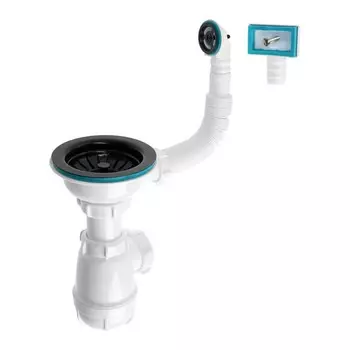 Сифон для мойки Aquant, 3 1/2" х 40 мм, прямоугольный/круглый перелив, мет. решетка чёрная