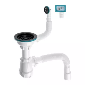 Сифон для мойки Aquant, 3 1/2"х40 мм, прямоуг/кругл перелив, гофра 40/50 мм, решетка чёрная