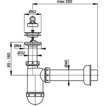 Сифон для раковины Alcaplast A41, d=40 мм, с нержавеющей peшeткой d=63 мм