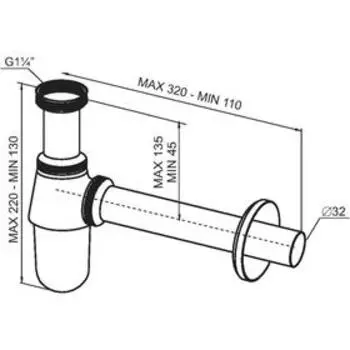 Сифон для раковины SantecPro AQ4132R, 1 1/4", без перелива, металл, хром