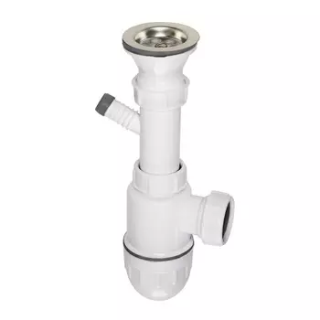 Сифон для раковины VIANT «ПРОФИ» 1" - d=40 мм, решетка d=70 мм, с отводом для с/м