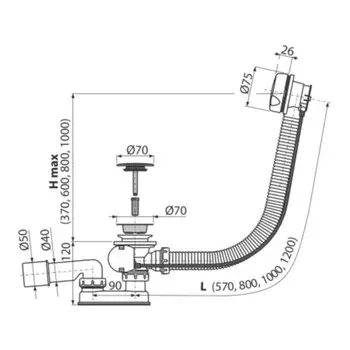 Сифон для ванны Alcadrain A51BM-120, автомат, 120 см
