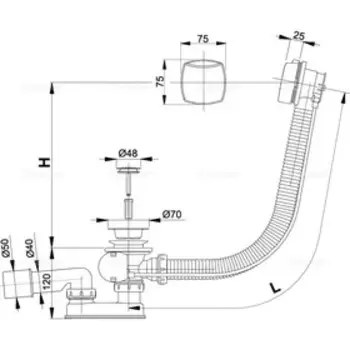 Сифон для ванны Alcaplast A51CR, автомат комплект, длина 57 см, хром