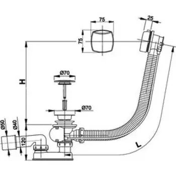 Сифон для ванны Alcaplast A51CRM, длина 57 см, автомат, комплект, хром