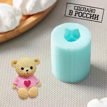 Силиконовый молд «Мишка в кофточке-мини», 3,12,8 см, высота 4,1 см, цвет бирюзовый