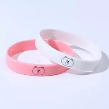 Силиконовый браслет "Мишка", набор 2 шт, цвет бело-розовый