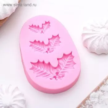 Молд для заливки новогодний Доляна «Ягодки и листочки», силикон, 8.55.5 см, розовый