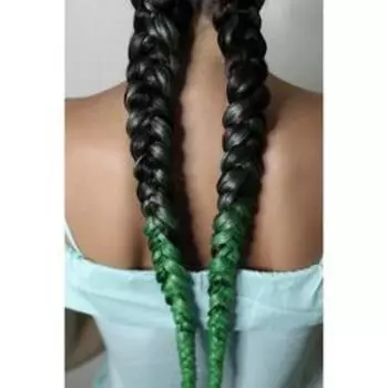 SIM-BRAIDS Канекалон двухцветный, гофрированный, 65 см, 90 гр, цвет тёмно-зелёный/зелёный(#T1B/Green)