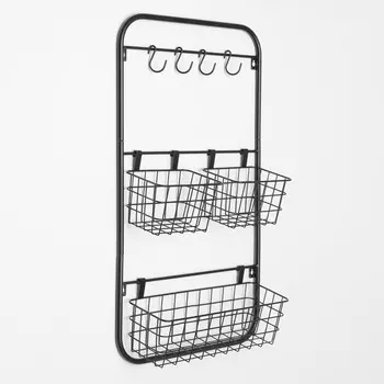 Система хранения универсальная, 3 корзины, 4 крючка, чёрная