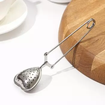 Ситечко для чая Доляна «Сердце», 15.5 см, нержавеющая сталь, серебристое