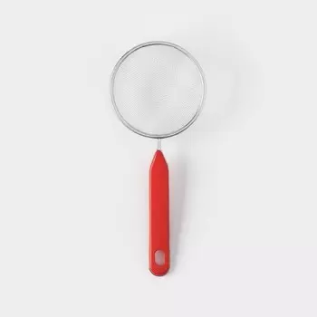 Сито для просеивания с ручкой Доляна «Хозяюшка», d=10 см, нержавеющая сталь, красное