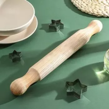 Скалка деревянная, 40×5 см, фигурные ручки