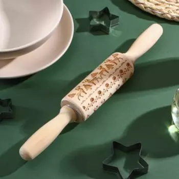 Скалка новогодняя Доляна, фигурная, 304 см, рабочая часть 11.5 см, вращающаяся