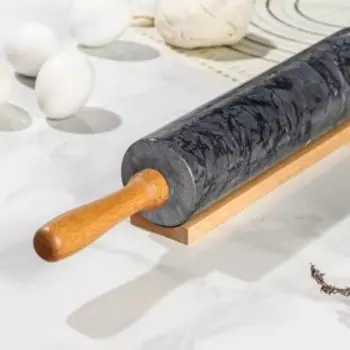 Скалка из мрамора Magistro, с подставкой, 455 см, цвет чёрный