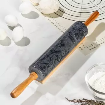 Скалка из мрамора Magistro, с подставкой, 455 см, цвет чёрный