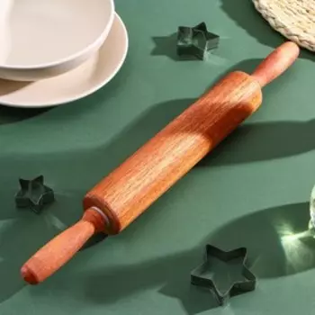 Скалка вращающаяся Magistro, дерево, 434 см, рабочая часть 23 см, с фигурными ручками