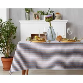 Скатерть Доляна 145х145см, Полоска цвет сине-коричневый, 100% п/э, рогожка, 200 гр/м