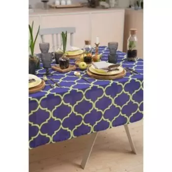 Скатерть "Доляна" Марокко Синий 145х250 см, 100% хлопок, рогожка, 162 г/м2