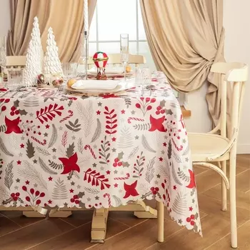 Скатерть новогодняя Доляна "Новогодние цветы" 145х180 см, 100% п/э
