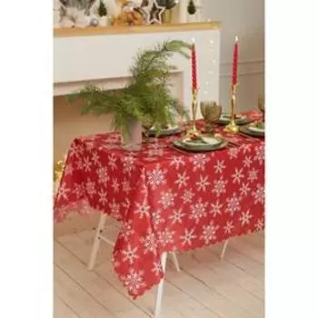 Скатерть новогодняя Доляна "Снежинки" 145*180 см, 100% п/э