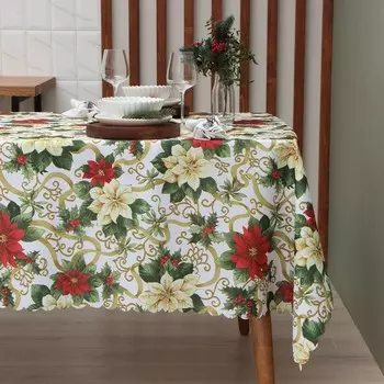 Скатерть новогодняя Доляна "Праздничные украшения" 145*300 см, 100% п/э