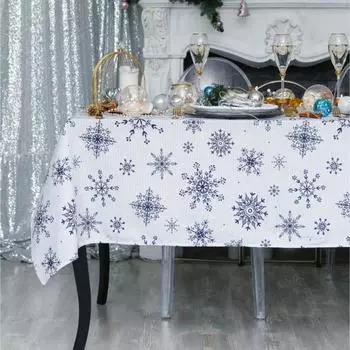 Скатерть новогодняя "Доляна" Синие снежинки 180х146 +/- 3 см, 100% хлопок, 164 г/м2