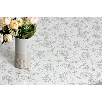 Скатерть «Гибкое стекло» 0,8 мм, 80х120 см, рисунок Вьюнок серебро