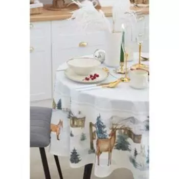 Скатерть новогодняя "Этель" "Forest animals" d=215 +/- 3см с ГМВО, 100%хл, саржа 190 гр/м2