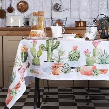 Скатерть Этель «Кактусы» 220х147 см, 100% хлопок, рогожка 160 гр/м2
