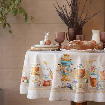 Скатерть Этель «Пасхальные куличи» d=148 см, 100% хлопок, саржа 190 г/м
