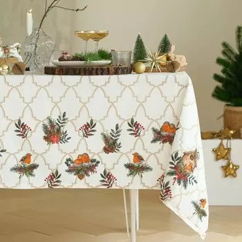 Скатерть новогодняя "Этель" "Winter robin" 144х110см, 100%хл, саржа 190г/м2