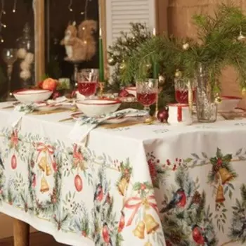 Скатерть новогодняя "Этель" "Сhristmas bells" Скатерть новогодняя 150х110 +/-2см с ГМВО, 100%хл, саржа 190гр/м2