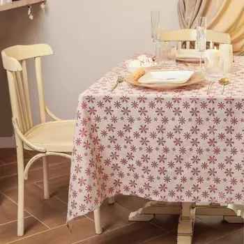Скатерть новогодняя "Этель" Снежинки 140*220 ±5 см, 80% п/э 20% лен, 120гр/м2