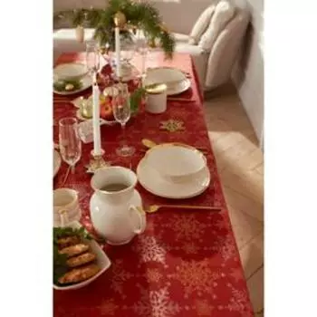 Скатерть Этель "Снежинки" цв.красный, 142*110 +/-3 см, 115 ±10 гр,100% п/э