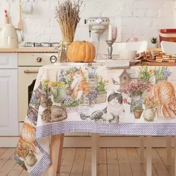 Скатерть Этель «Уютные коты», 180147 см, 100% хлопок, саржа 190 г/м