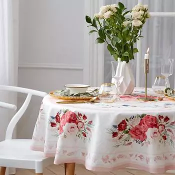 Скатерть круглая Этель «Розы», d=220 см, 100 % хлопок