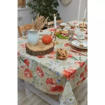 Скатерть Маки 110х147 см, 100% хлопок, рогожка 160 гр/м2