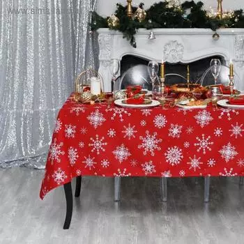 Скатерть новогодняя "Доляна" Белые снежинки 180х149+/- 3см, 100% хлопок, 164 г/м2