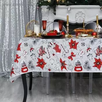 Скатерть новогодняя "Доляна" Новогоднее настроение 180х149+/- 3см, 100% хлопок, 164 г/м2