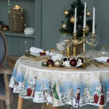 Скатерть новогодняя «Этель» Christmas time, d=220 см +/-3 см с ГМВО, 100% хлопок, саржа 190 г/м