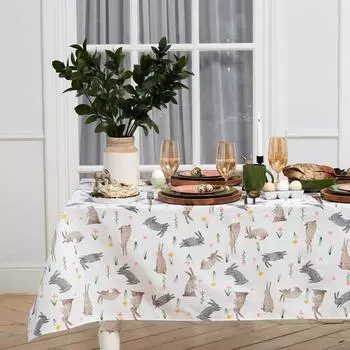 Скатерть пасхальная Доляна Fluffy bunnies, 180144 см, 100% хлопок, 164 г/м
