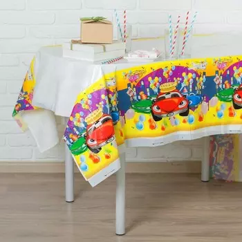 Скатерть «С днём варенья», машина с тортом